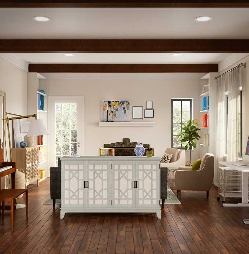 Bohemian, Traditional, Farmhouse Living Room Design by Havenly Interior Designer Samantha