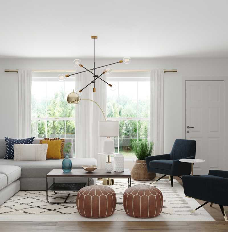 Bohemian, Glam, Midcentury Modern Living Room Design by Havenly Interior Designer Ghianella