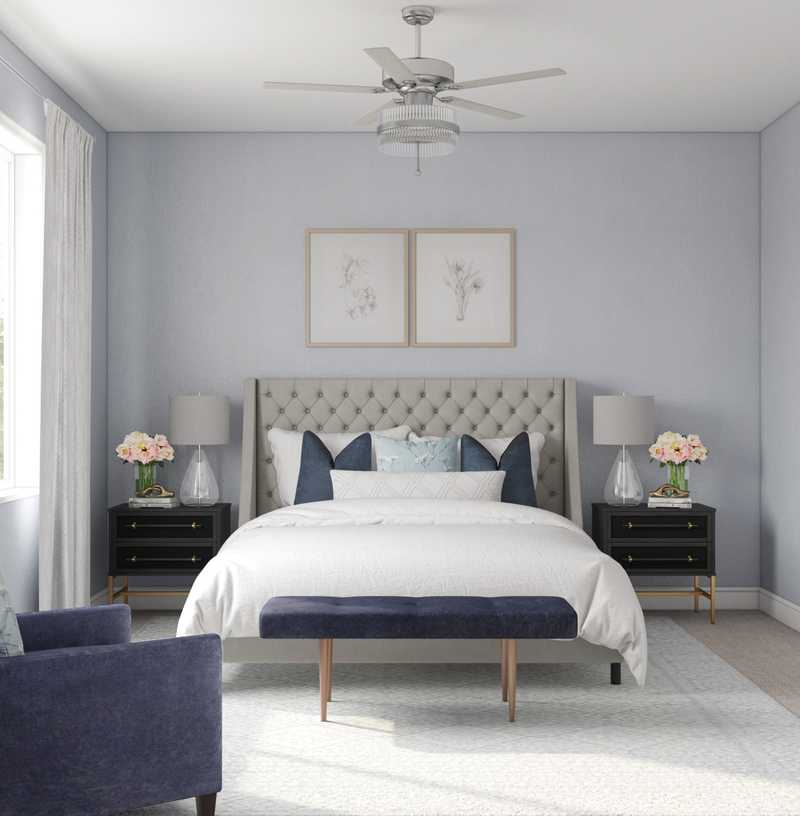 Glam, Midcentury Modern Bedroom Design by Havenly Interior Designer Kristina