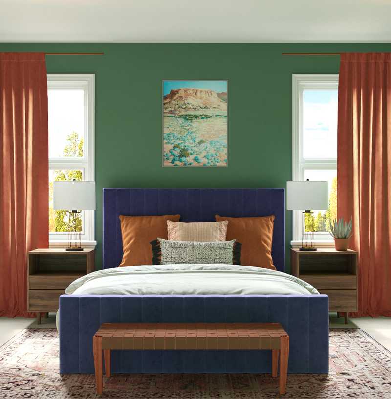 Eclectic, Bohemian, Midcentury Modern Bedroom Design by Havenly Interior Designer Bethany