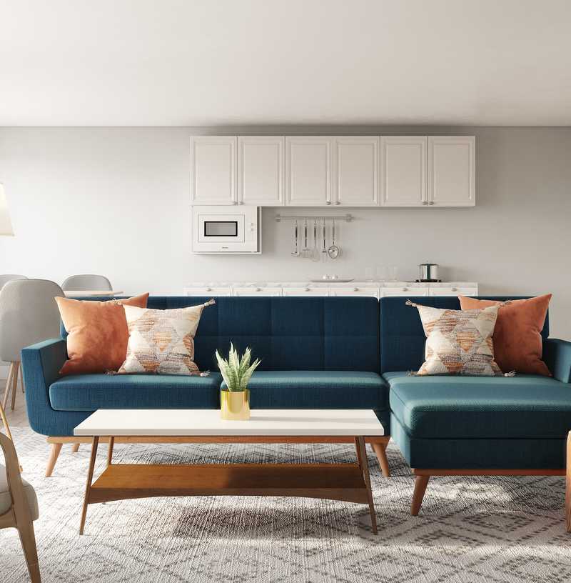 Farmhouse, Rustic, Transitional, Midcentury Modern Living Room Design by Havenly Interior Designer Sarah