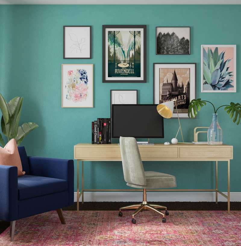 Bohemian, Midcentury Modern Office Design by Havenly Interior Designer Amanda