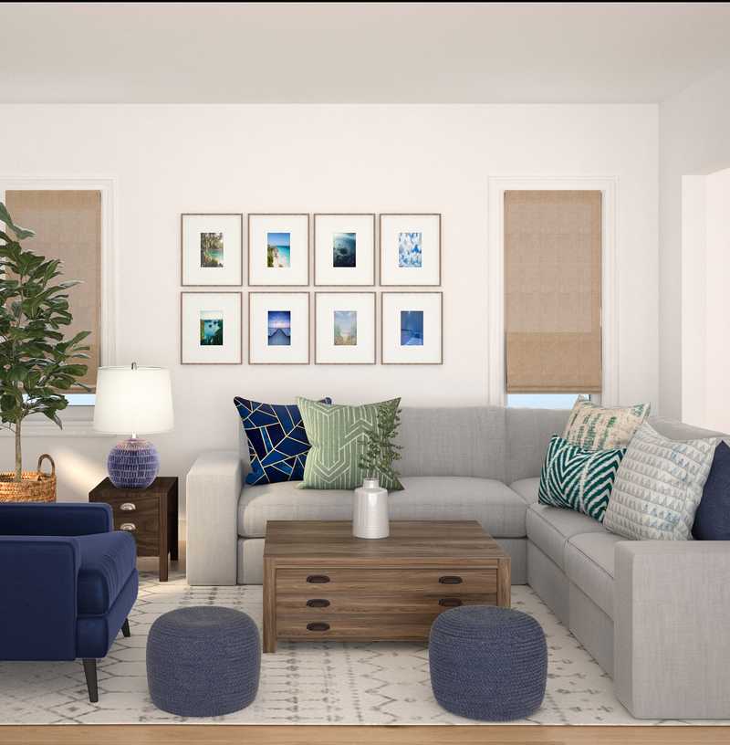 Coastal, Farmhouse Living Room Design by Havenly Interior Designer Stephanie