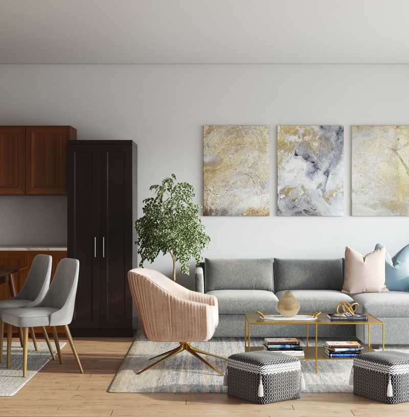 Bohemian, Glam, Scandinavian Living Room Design by Havenly Interior Designer Kheirieh