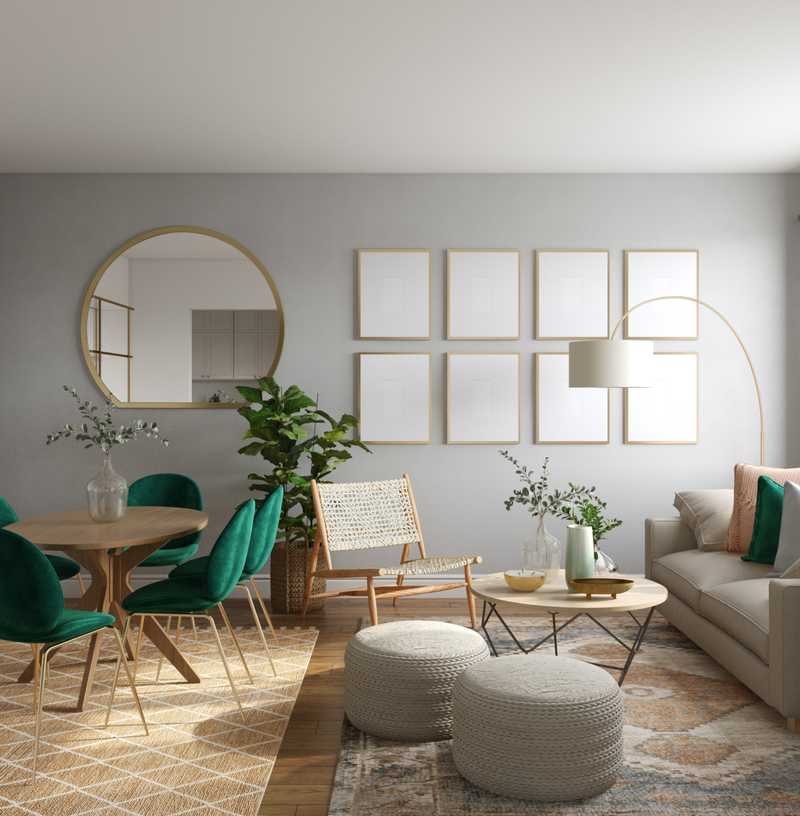 Bohemian, Coastal, Midcentury Modern Living Room Design by Havenly Interior Designer Ghianella