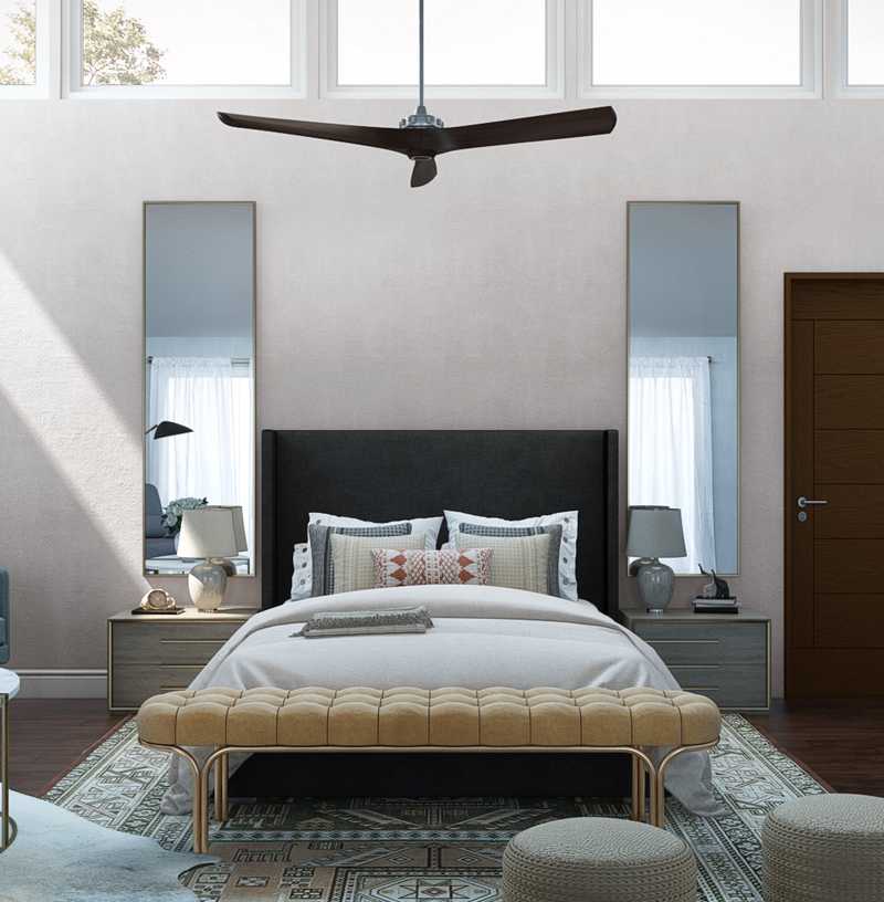 Bohemian, Glam, Midcentury Modern Bedroom Design by Havenly Interior Designer Maria