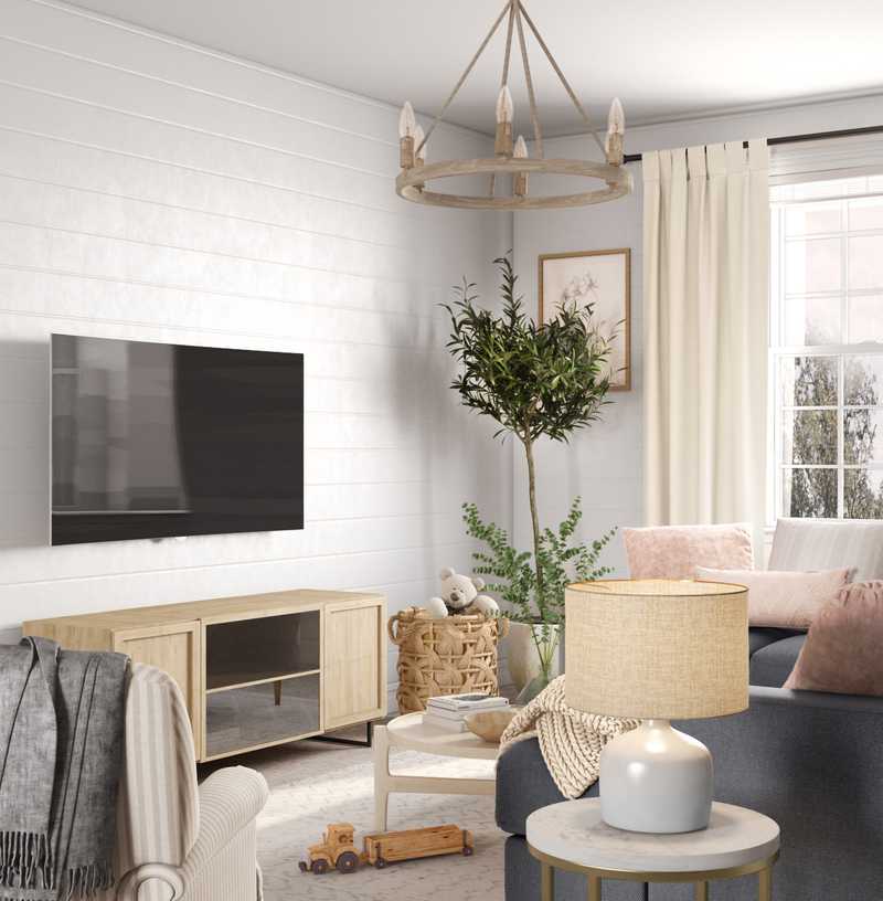 Coastal, Farmhouse Living Room Design by Havenly Interior Designer Regina