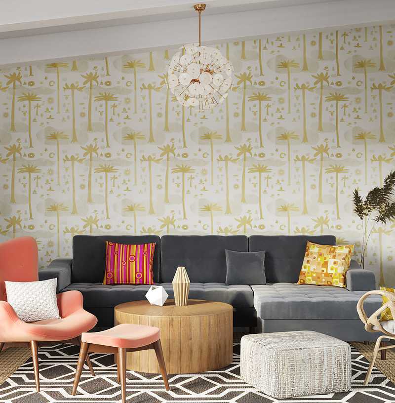 Bohemian, Glam, Midcentury Modern Living Room Design by Havenly Interior Designer Cristina
