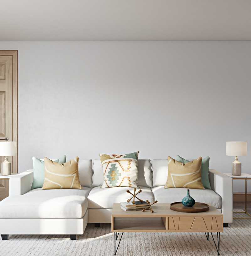 Bohemian, Glam, Midcentury Modern Living Room Design by Havenly Interior Designer Kaitlin