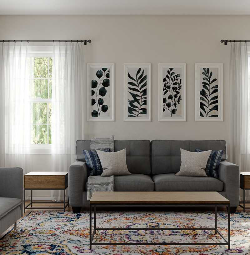 Bohemian, Farmhouse, Midcentury Modern Living Room Design by Havenly Interior Designer Cassie