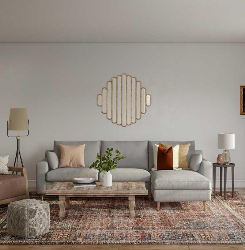 Bohemian, Rustic, Midcentury Modern Living Room Design by Havenly Interior Designer Lindsay
