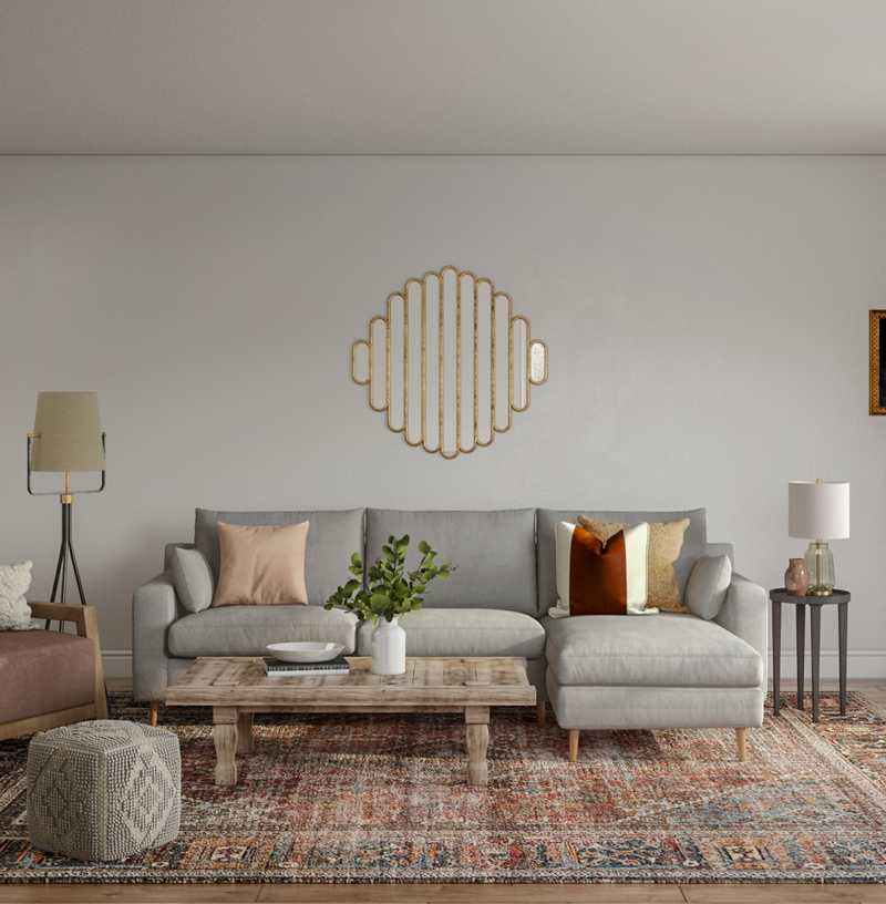 Bohemian, Rustic, Midcentury Modern Living Room Design by Havenly Interior Designer Lindsay