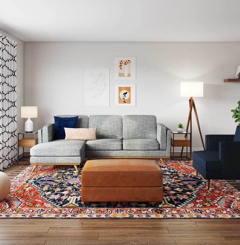 Bohemian, Midcentury Modern Living Room Design by Havenly Interior Designer Kasee