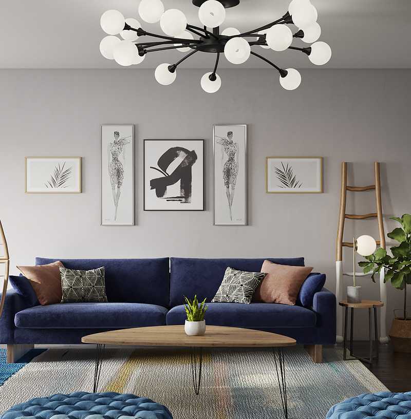 Bohemian, Midcentury Modern Living Room Design by Havenly Interior Designer Danielle
