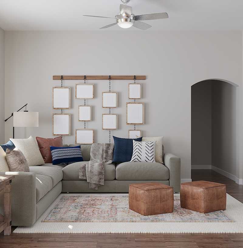 Bohemian, Industrial, Farmhouse, Rustic, Transitional, Scandinavian Living Room Design by Havenly Interior Designer Lyndsi