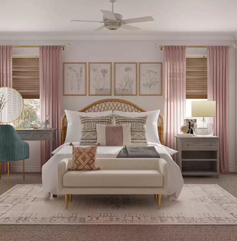 Glam, Rustic, Preppy Bedroom Design by Havenly Interior Designer Sable