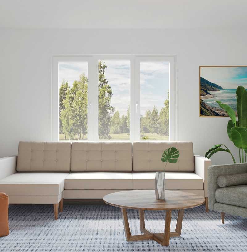 Bohemian, Coastal, Midcentury Modern Living Room Design by Havenly Interior Designer Sarah