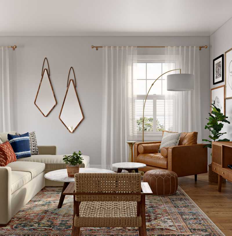 Bohemian, Midcentury Modern Living Room Design by Havenly Interior Designer Dani