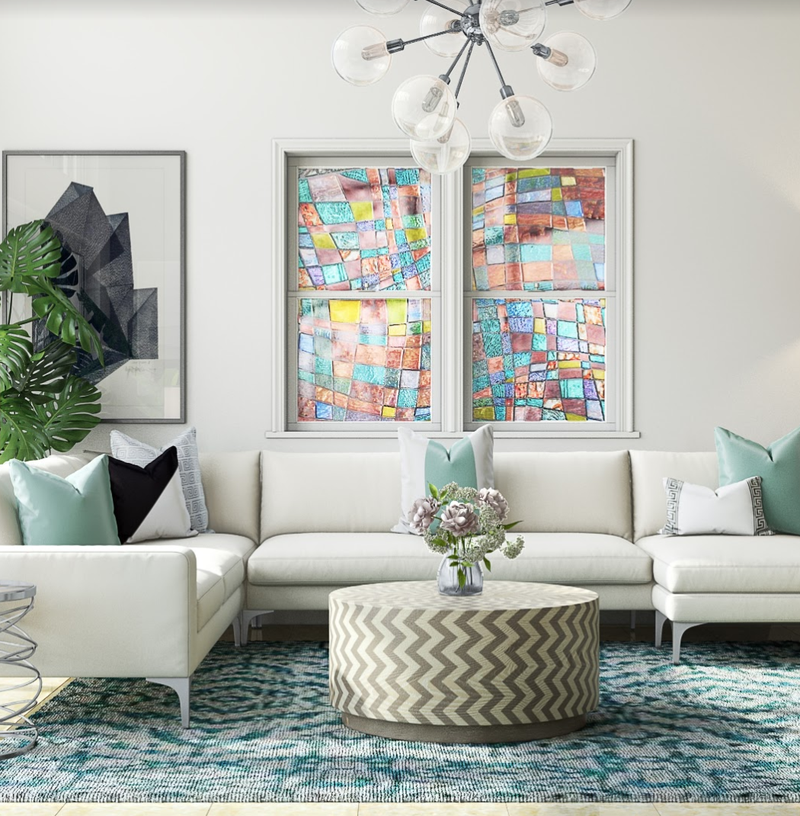 Coastal, Glam, Global Living Room Design by Havenly Interior Designer Adrian