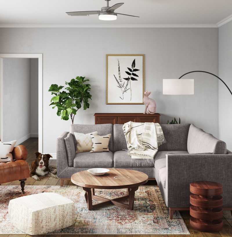 Bohemian, Midcentury Modern Living Room Design by Havenly Interior Designer Justin