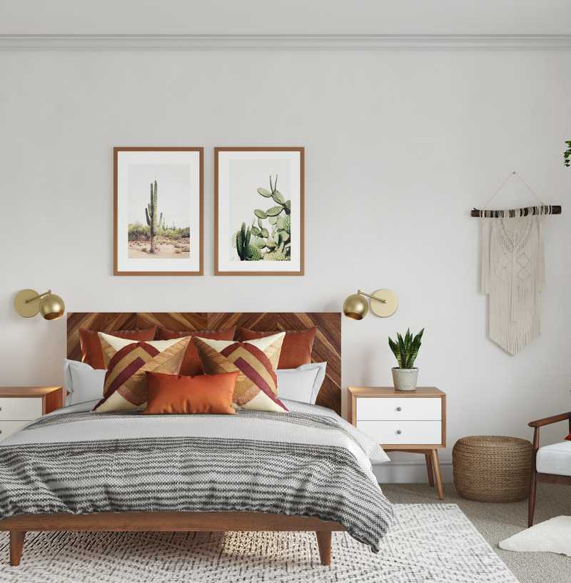 Bohemian, Southwest Inspired, Midcentury Modern Bedroom Design by Havenly Interior Designer Britney