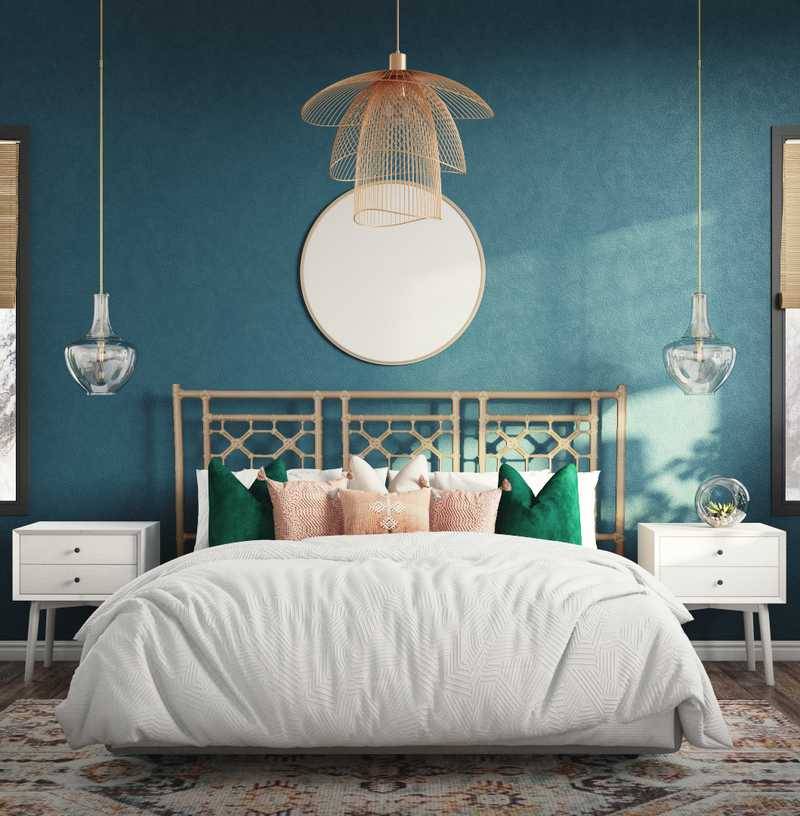 Bohemian, Southwest Inspired, Midcentury Modern Bedroom Design by Havenly Interior Designer Katie