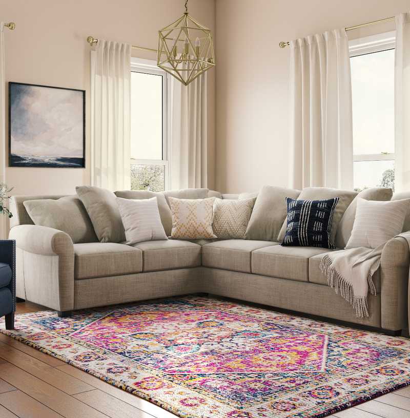 Bohemian, Midcentury Modern Living Room Design by Havenly Interior Designer Ellis