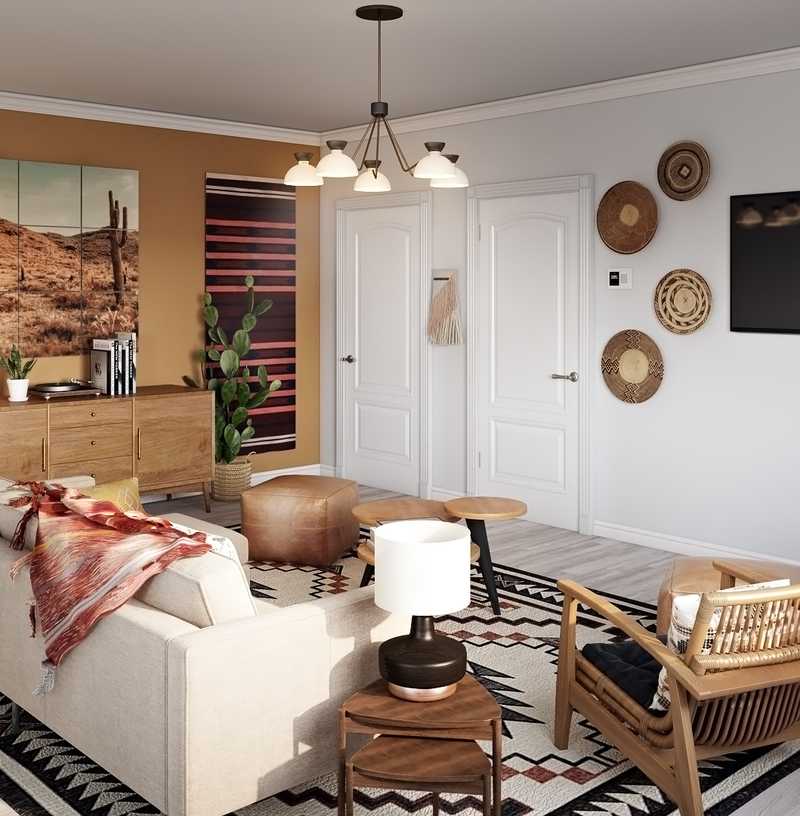 Bohemian, Global, Midcentury Modern Living Room Design by Havenly Interior Designer Bayleigh