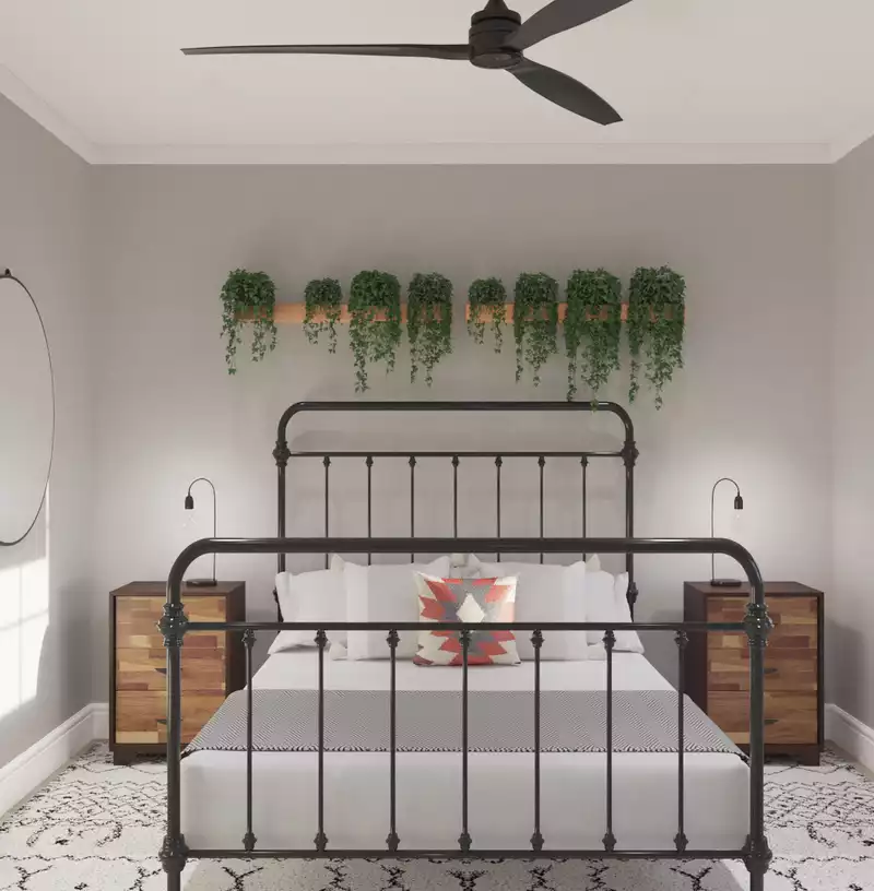 Bohemian, Industrial, Midcentury Modern Bedroom Design by Havenly Interior Designer Sharon