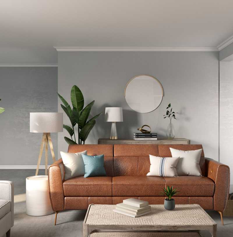 Bohemian, Coastal, Midcentury Modern Living Room Design by Havenly Interior Designer Marina