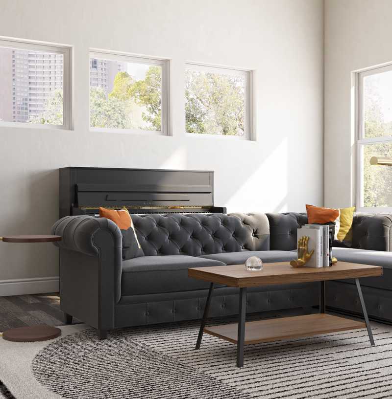 Industrial, Midcentury Modern Living Room Design by Havenly Interior Designer Laura