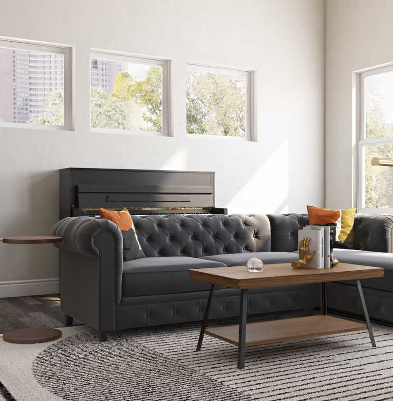 Industrial, Midcentury Modern Living Room Design by Havenly Interior Designer Laura