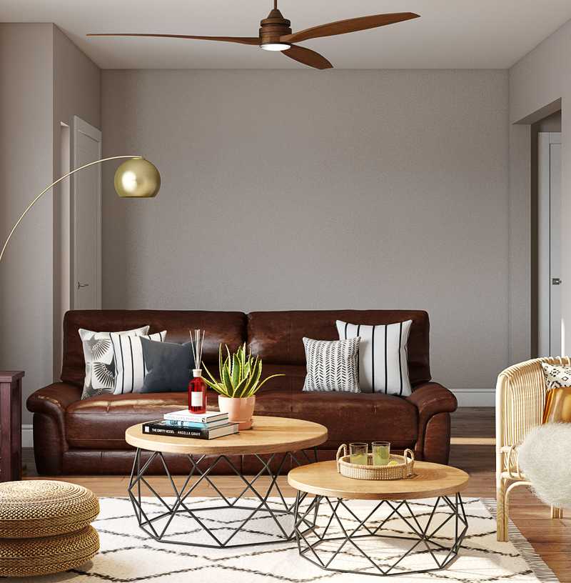 Bohemian, Glam, Midcentury Modern Living Room Design by Havenly Interior Designer Kasee
