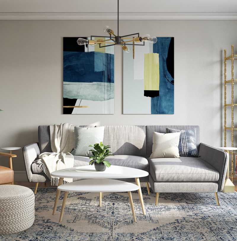 Bohemian, Midcentury Modern, Scandinavian Living Room Design by Havenly Interior Designer Lacey