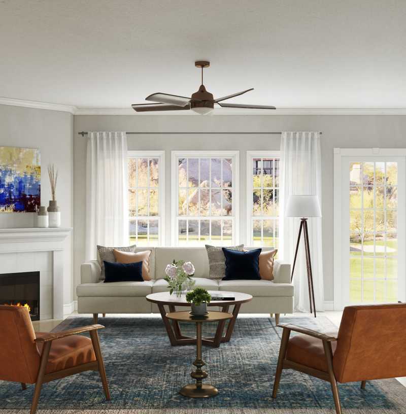 Coastal, Midcentury Modern Living Room Design by Havenly Interior Designer Fendy