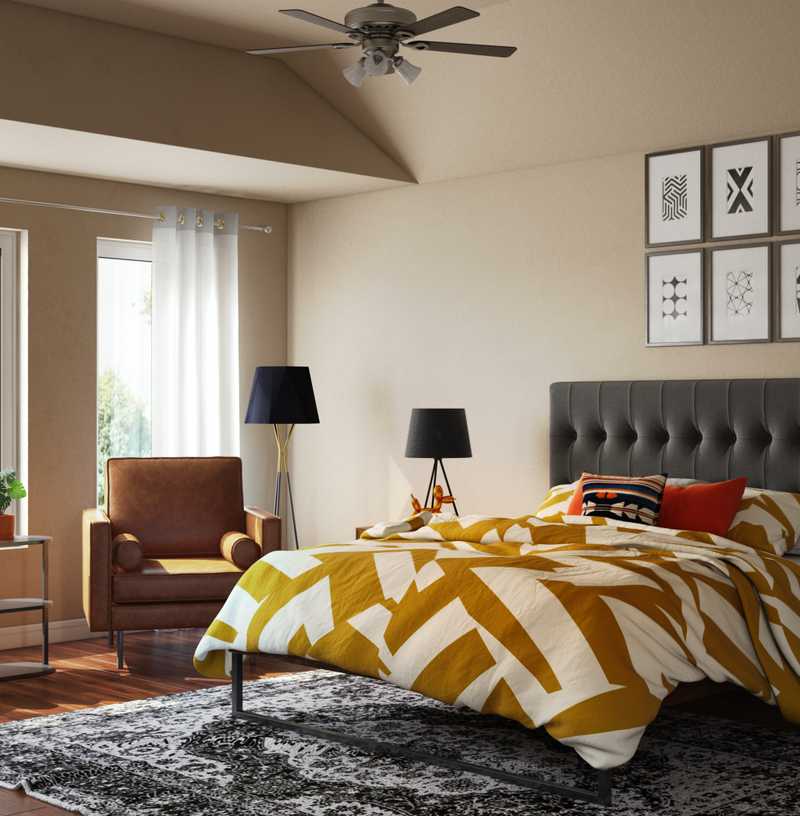 Industrial, Global, Midcentury Modern Bedroom Design by Havenly Interior Designer Dayana