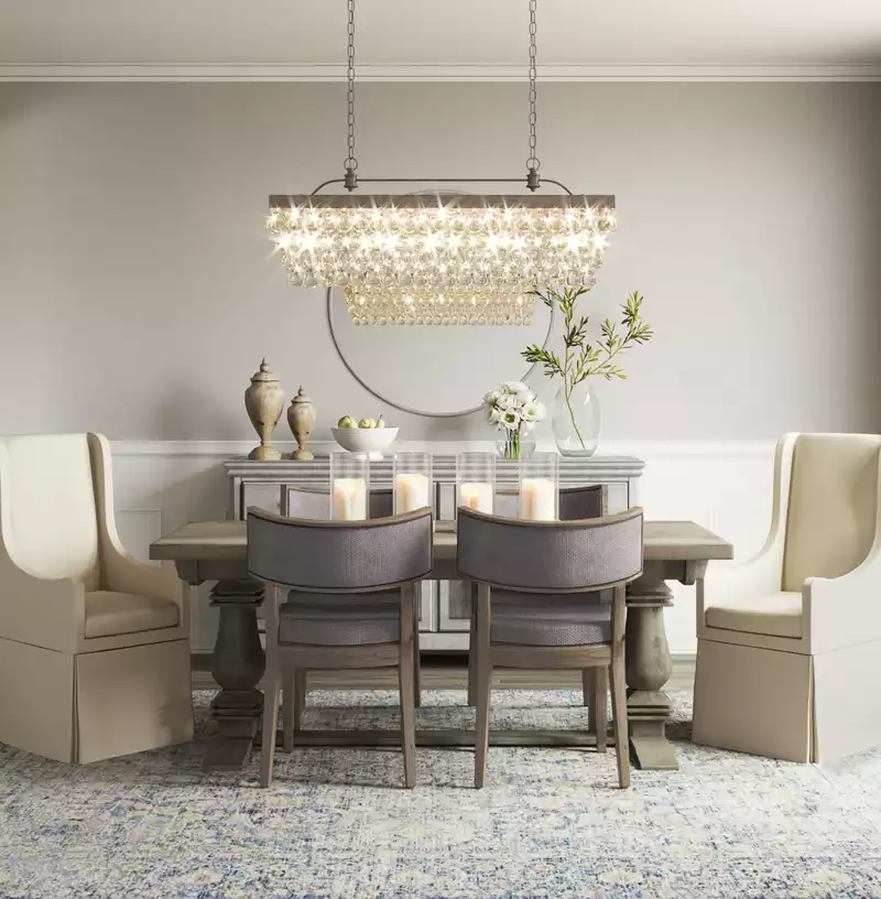 Classic, Farmhouse, Transitional, Preppy Dining Room Design by Havenly Interior Designer Stacy