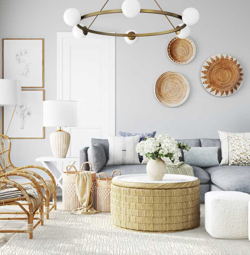 Bohemian, Coastal, Glam Living Room Design by Havenly Interior Designer Maria