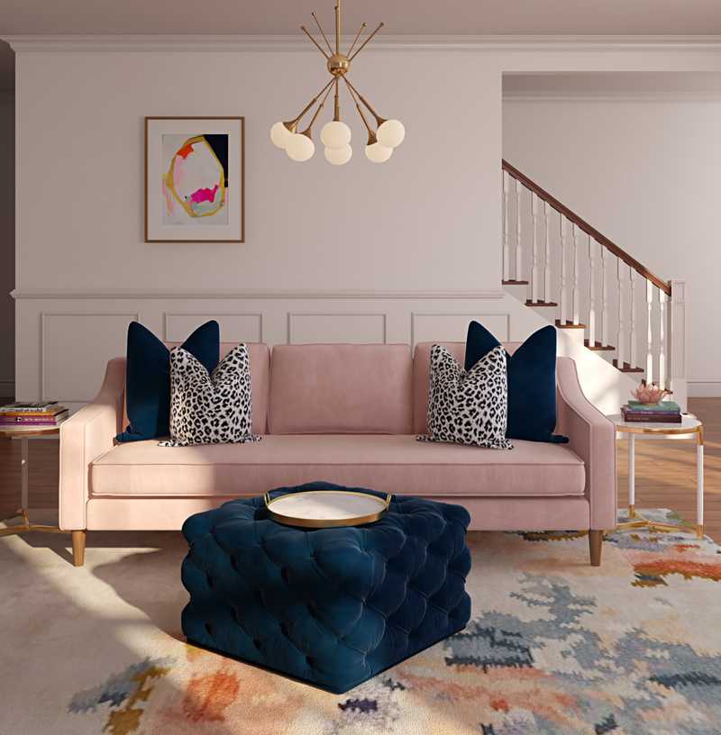 Contemporary, Preppy Living Room Design by Havenly Interior Designer Randi