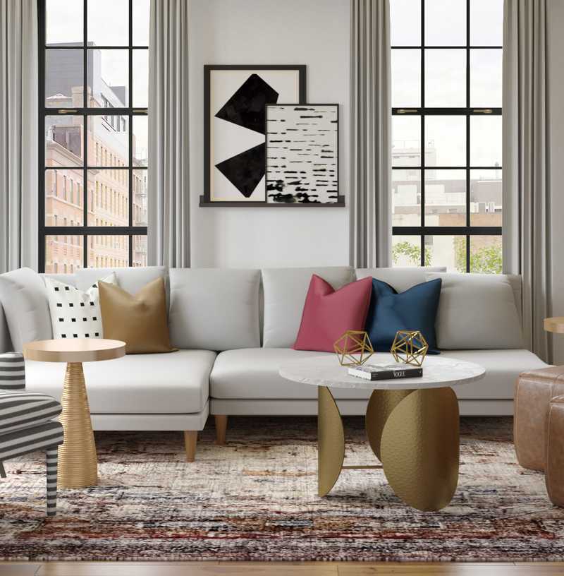 Contemporary, Glam, Midcentury Modern, Preppy Living Room Design by Havenly Interior Designer Ghianella