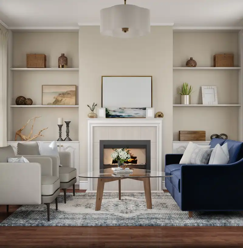 Coastal, Farmhouse Living Room Design by Havenly Interior Designer Kacey