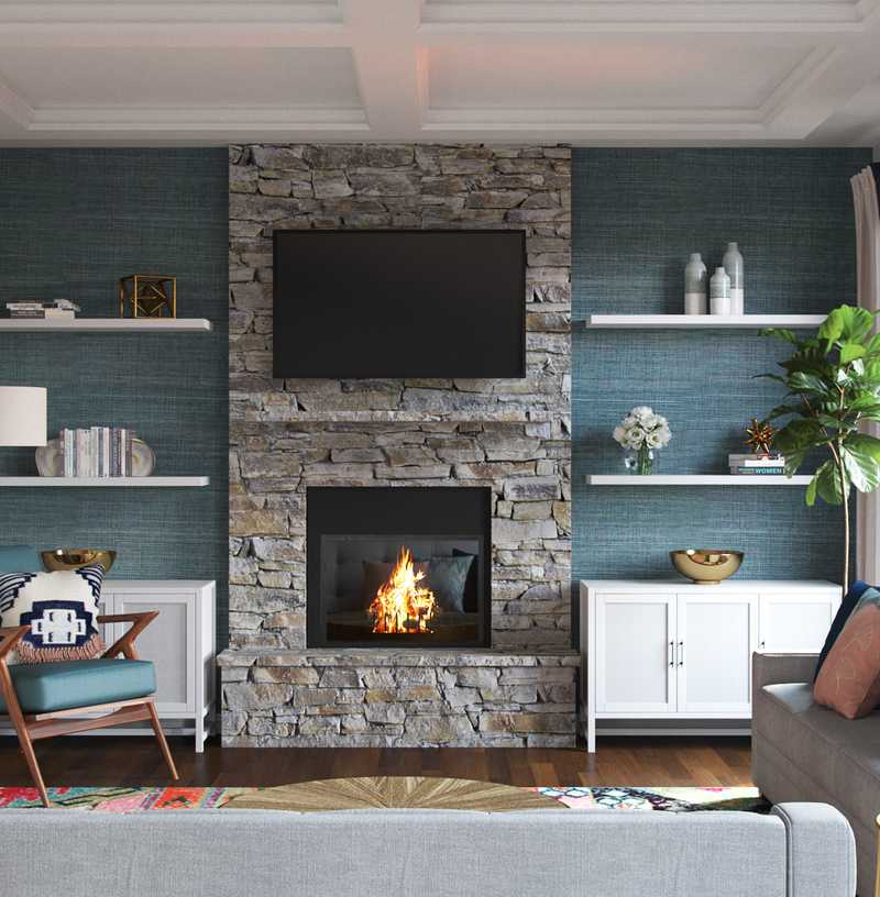 Bohemian, Midcentury Modern Living Room Design by Havenly Interior Designer Brooke