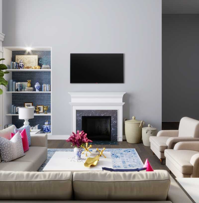 Glam, Preppy Living Room Design by Havenly Interior Designer Kelsey