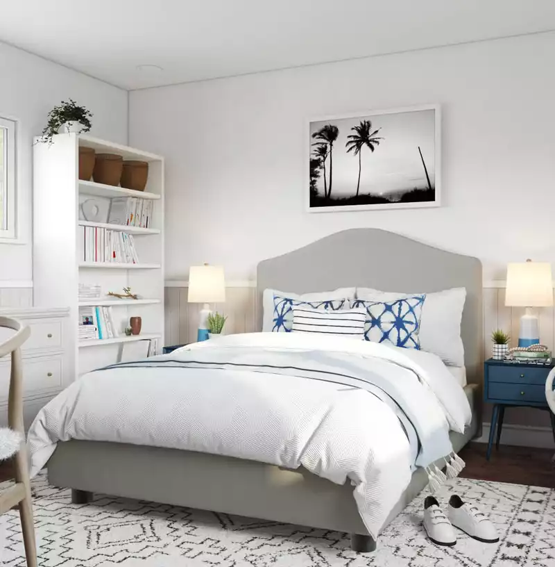 Bohemian, Coastal Bedroom Design by Havenly Interior Designer Kelsey