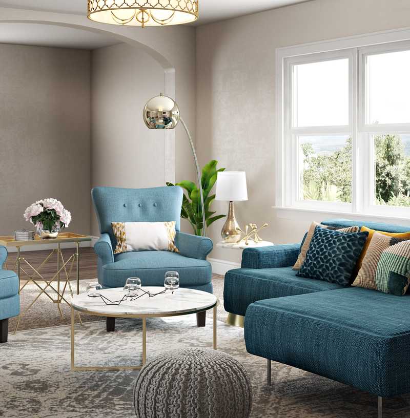 Glam, Midcentury Modern Living Room Design by Havenly Interior Designer Maggie