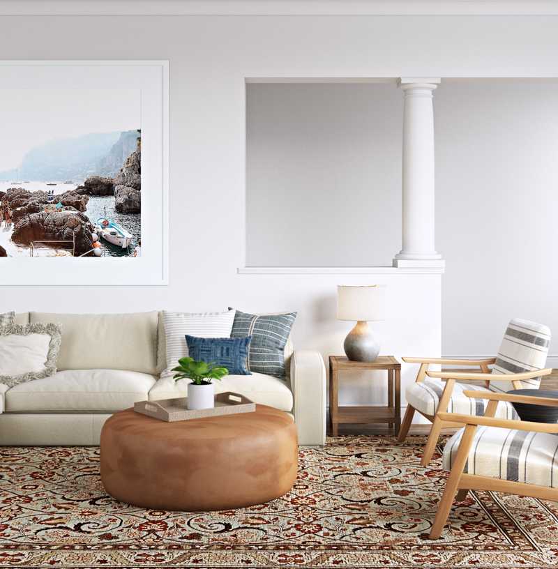 Modern, Bohemian, Coastal, Transitional Living Room Design by Havenly Interior Designer Natalie