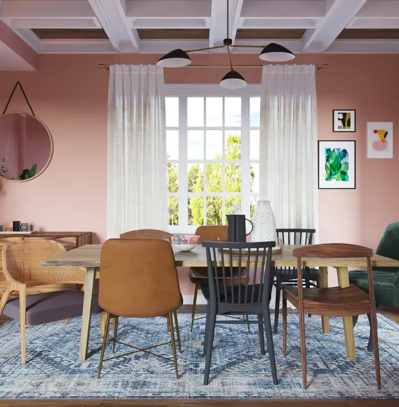 Bohemian, Global, Midcentury Modern Dining Room Design by Havenly Interior Designer Alexandra