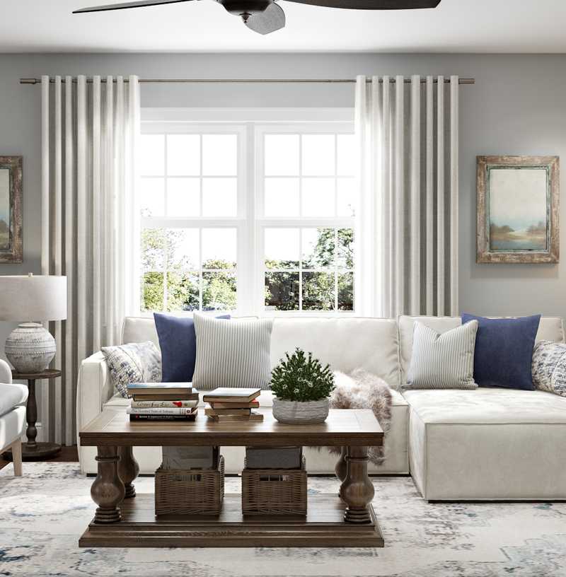 Farmhouse, Transitional Living Room Design by Havenly Interior Designer Ashley