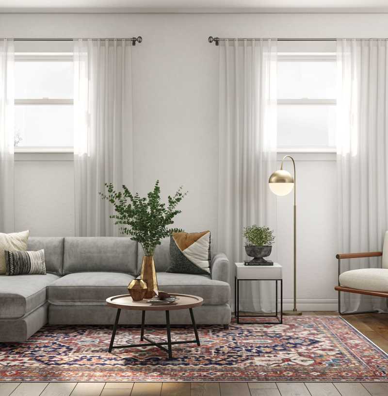 Bohemian, Industrial, Midcentury Modern Living Room Design by Havenly Interior Designer Laura
