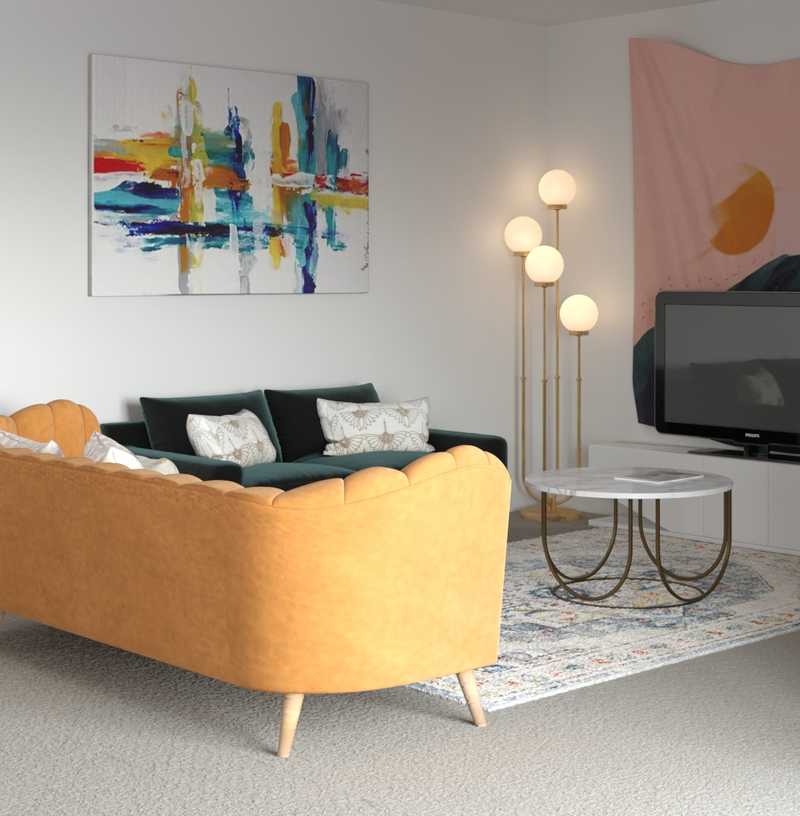 Modern, Eclectic, Bohemian, Glam, Midcentury Modern Living Room Design by Havenly Interior Designer Christina